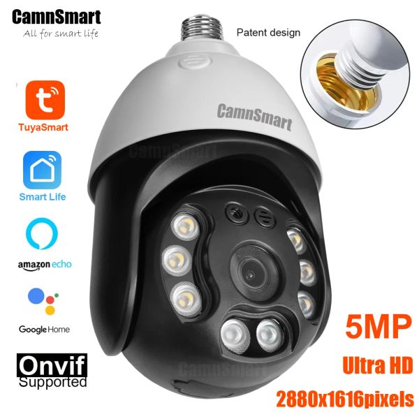 Cámaras Camnsmart Tuya 5MP Alexa Wifi Bulb Camera E27 Google Home Wireless CCTV Video Vigilancia Soporte de seguridad de vigilancia al aire libre ONVIF NVR