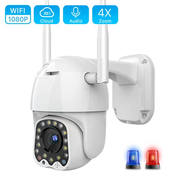 Caméras Cloud 1080p WiFi PTZ Camera Outdoor 2MP Tracking Auto CCTV Sécurité à la maison Caméra IP 4x Digital Zoom Speed Dome Camera Sirren Light