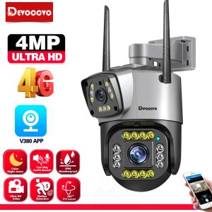 Camera's kleur nacht visie 4G simkaart beveiligingscamera dual len automo tracking outdoor 2 way audio video wifi ptz surveillance camera 4mp