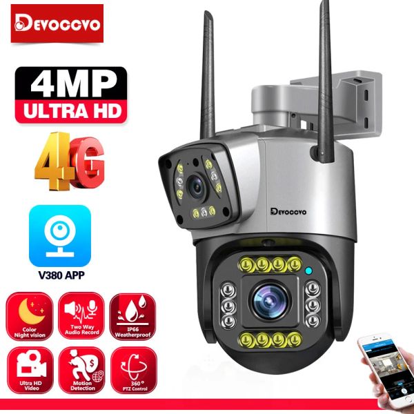 Cámaras Visión nocturna en color Cámara de seguridad de la tarjeta SIM 4G Dual Len Tracking Autom Autom Al Outdoor Audio Audio Video WiFi PTZ Vigilancia Cámara 4MP