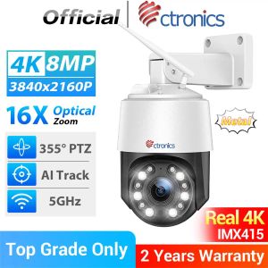 Cameras Ctronics Real 4K 16x 5x Optical Zoom IP Camera 8MP 3840X2160P 5G WiFi PTZ 360 Suivi de la vision nocturne de la caméra de sécurité extérieure