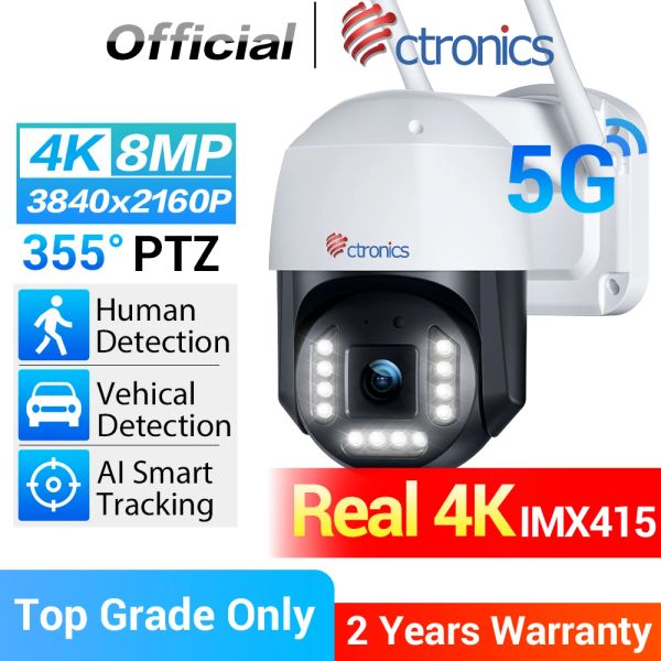 Cámaras Ctronics Real 4K IP Camera 8MP 3840X2160P UHD Color Night Vision CCTV Camera PTZ 360 5GHz Detección de vehículos humanos al aire libre