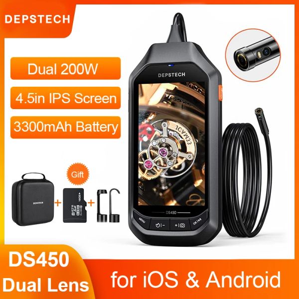 Cameras Depstech DS450 1080p Double Lens Industrial Endoscope Camera avec 4,3 '' IPS Screen 2MP Video Inspection Camera pour le drain d'égout de voiture