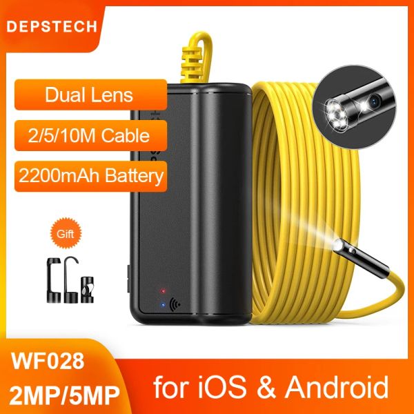 Cameras Depstech Double Lens 2MP 5MP Endoscope sans fil Caméra inspection de serpent Zoomable Caméra WiFi Borescope pour la tablette Android iOS