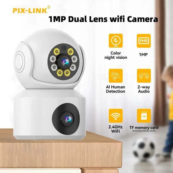 Cámaras Lente Dual 2MP Cámara IP IP Wifi Vigilancia Array Dome Night Vision HD Robot Cámara Protección de seguridad VI365 APP PIXLINK