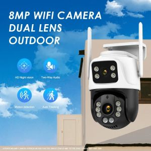 Cámaras Lente dual 360 ° Cámara Wifi IP66 Protección de seguridad 8MP 4K Wireless Outdoor Human Detection ICSEE Video Vigilance PTZ