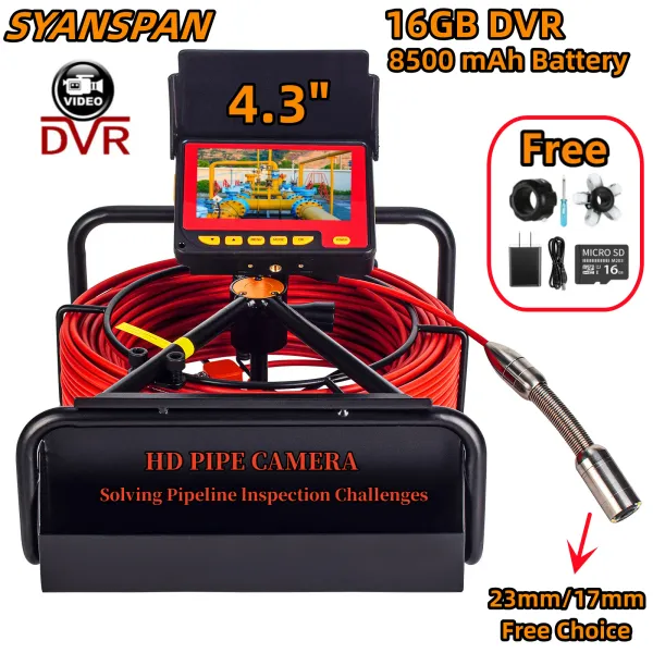 Caméras DVR 16 Go Carte 8500mAh Capacité de batterie Capacité HD Pipeline Caméra Syanspan IP68 Industrie d'inspection d'égout de vidange Inspection Caméra Endoscope