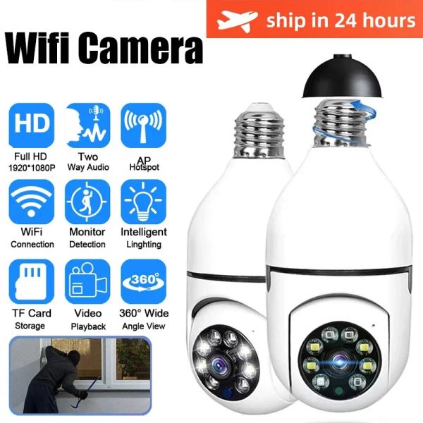 Cámaras E27 Cámara de bombilla 5G Wifi Vigilancia Cam Automática de seguimiento humano Video Visión nocturna Monitor de color completo con micrófono