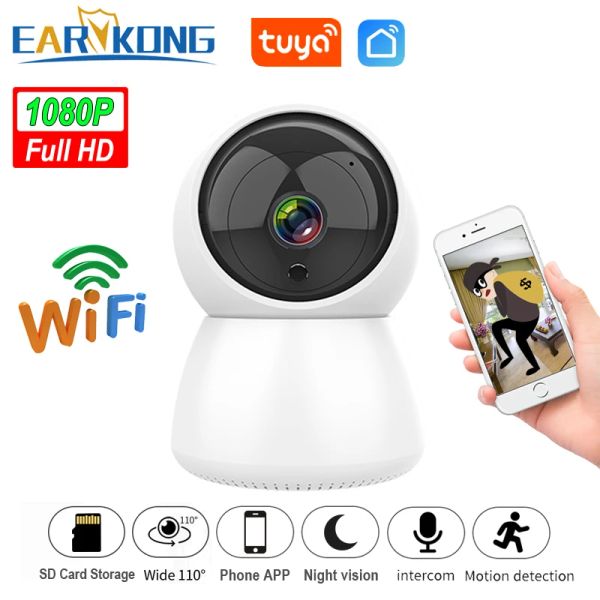Cameras Earykong Tuya WiFi Indoor Camera 1080p HD PTZ Home Burglar Security Alarm Camera Twoway Audio Tuya Smart App