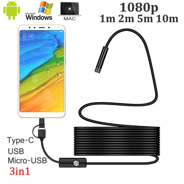 Endoscope d'endoscope caméra 1080p Endoscope USB HD avec 8 LED 1/2 / 5m câble étanche d'inspection de forage pour le PC Android