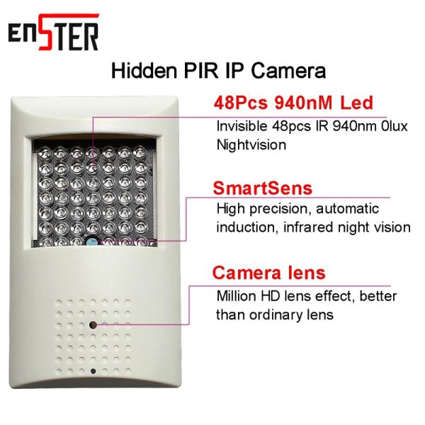 Cameras ENSTER CAMHI 5MP PIR Style ONVIF WiFi IP Sécurité Caméra Entrée d'alimentation invisible 940 nm LED IR avec détection de mouvement microphone