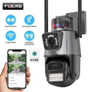 Camera's Fuers 8MP 4K IP -camera Outdoor WiFi PTZ Dual Lens Dual Screen Auto Tracking Waterdichte beveiliging Video Surveillance Police Light