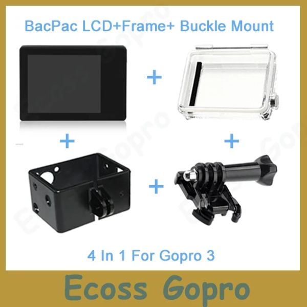 Cameras GoPro LCD GoPro Hero3 / 3 + / Hero4 écran LCD Affichage BACPAC + couverture de cas de porte arrière + cadre d'extension + montage pour les accessoires GoPro