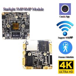 Cameras H.265 8MP 4K Starlight Wireless IP Camera Module, 5MP Human Detection WiFi Network Camera Board Two Way Audio TF Card RTSP