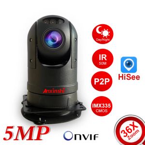 Cameras H.265 HD 5MP IP Vehicle PTZ Camera HI3516A Sony IMX335 IR 50M 36X Zoom optique extérieur MNI Car Ptz Security Camera P2P ONVIF