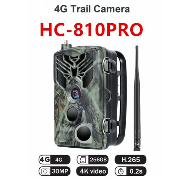 Cameras HC810PRO 4K Live Fototrappola Suntek Trail Camera Cloud Service Application 4G Hunting Camera 30MP Night Vision Caméras