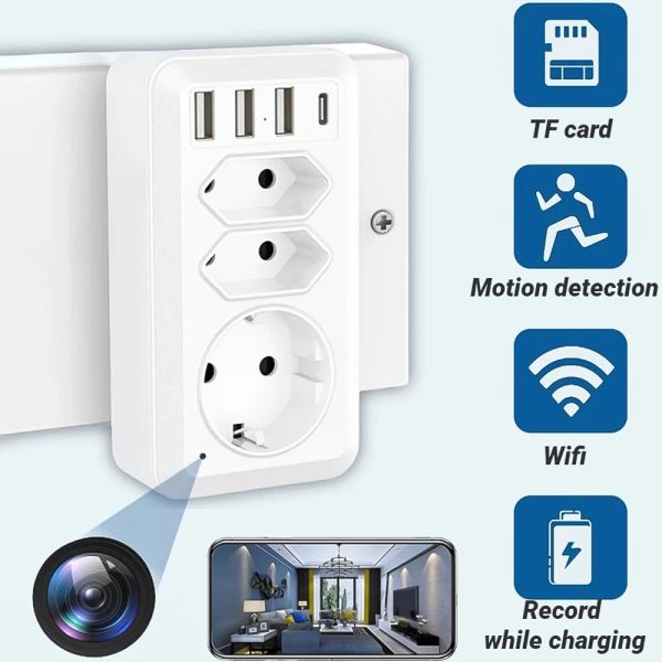 Cameras HD Portable Maison ménage Plug Plude Caméra IP sans fil WiFi Surveillance Remote EU Standard Socket Mini Caméra avec interface USB