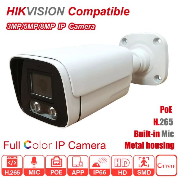 Cameras Hikvision compatible 3MP / 5MP / 8MP HD Color Colorvu Poe H.265 Mic Bulletin IP66 Bullet CCTV IP Camerie