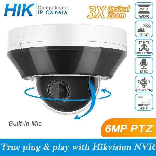 Cameras Hikvision compatible 6MP HD POE PTZ IP DOME CAME CAMERIE EXTÉRIEUR MIC INFORME 3X ZOOM SÉCURIT