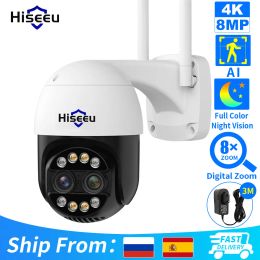 Camera's Hiseeu 4K 8MP Dual Lens Ptz WiFi IP Camera 8x Zoom Outdoor HD Full Color Night Vision Human Detection Video Surveillance Camera's