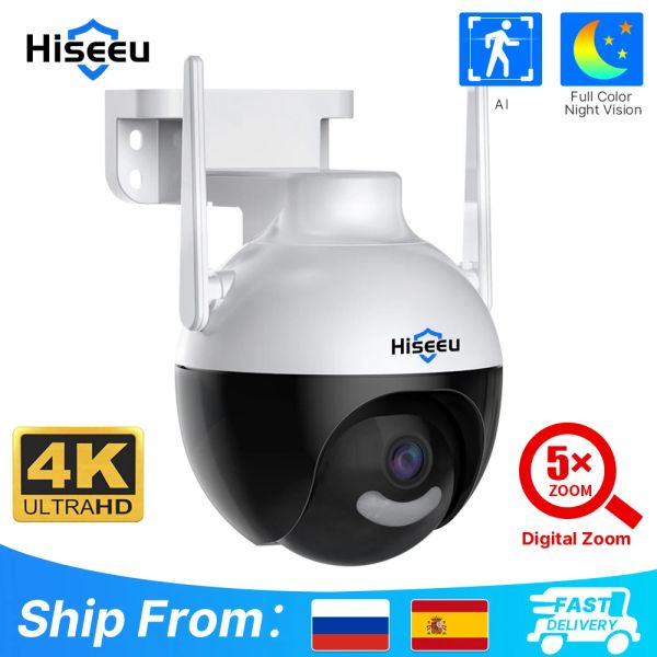 Cameras Hiseu 4k 8MP WiFi Ptz IP Camera 5xzoom Human Detection Video Surveillance Outdoor Couleur Night Vision Security Protection de protection