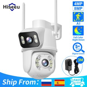 Caméras HiseU 4k 8MP CAME DE SURVEILLANCE WIFI Double Lens 4x Digital Zoom AI Human Detect OnVif Wireless Outdoor Security PTZ IP CAMERA