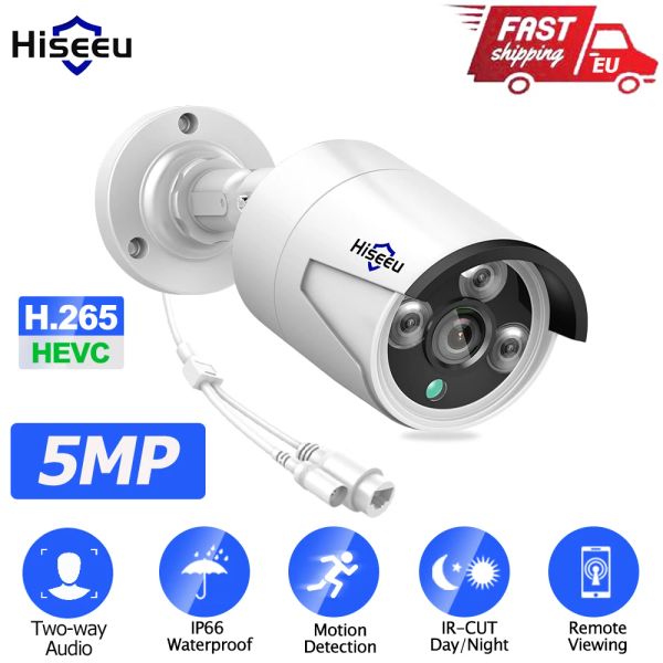Cameras HiseU 5MP POE Audio IP Camera Home Security Camera H.265 Video CCTV Surveillance Camera extérieur étanche pour CCTV P2P NVR