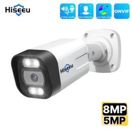 Cámaras Hiseeu Poe 5MP 8MP 4K IP Camera Color Visión Nocturna Detección de cara impermeable H.265 Cámaras de vigilancia de seguridad de seguridad Video