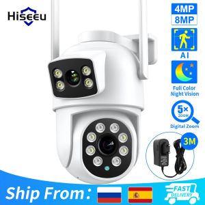 Caméras Caméra de surveillance infructueuse Hiseuwirewireless, Dual Lens, 4x Digital Zoom, AI Human Detect, ONVIF, Outdoor Security PTZ IP Cameras, 4K, 8m