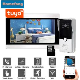 Cameras Homefong 7 pouces 1080p Tuya Wifi sans fil vidéo porte téléphone à la maison Interphone Système de mouvement Record Dorceau avec une parole de déverrouillage de la caméra