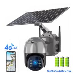 Cámaras Hontusec 4G Solar IP Camera 3MP Cámara de vigilancia Wifi Visión nocturna de color al aire libre 360 PTZ Pir Motion Detection IP66