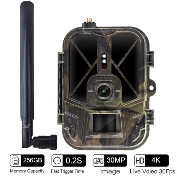 Cámaras Cámaras de caza 4G 4K 36MP Cámara de vida silvestre Aplicación Cámara de caza Trail 940 nm IR IR LED invisible Visión nocturna 120 Detección IP66 Waterp