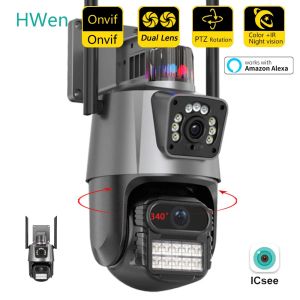 Caméras Hwen Hwen Dual Screen Wireless Superselance Camera Security WiFi IP Camera CCTV Street Surveillance Camera avec alarmes LED infrarouges