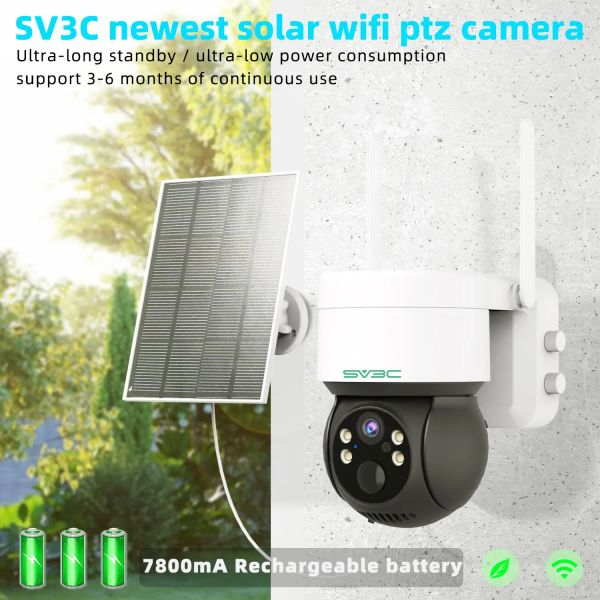 Caméras ICSEE Sécurité Caméra solaire extérieur, caméra en dôme WiFi avec panneau solaire, CCTV IP sans fil, batterie rechargeable 7800mA