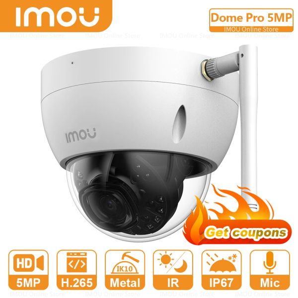 Cameras IMou Dome Pro Outdoor WiFi Camera 5MP Metal 30M Vision nocturne 8xzoom IP67 IK10 Caméra de sécurité de surveillance avec fente de carte SD Nouveau