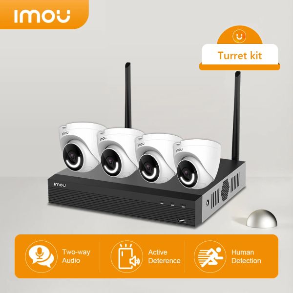 Cámaras Torreta IMOU Wireless NVR IP Camera Kit Deterrencia Activa Detección Humana Talk Talk Talker WiFi WiFi Vigilancia Conjunto de cámara de vigilancia