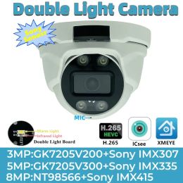 Cameras IMX415 IMX335 IMX307 8/5 / 3MP Double Light IP Metal Plafond Dome Camera Ircut Face Detect Breetin Mic Audio Starlight IP66 P2P