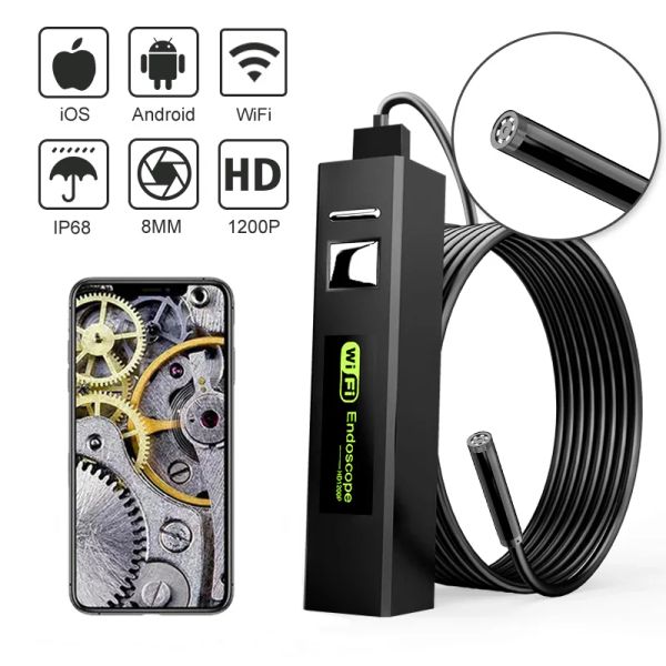 Caméras Industrial Endoscope Camera 8 mm Lens HD 2.0MP USBC WiFi Wireless Inspection Borescope étanche 8d pour iPhone Android PC Car