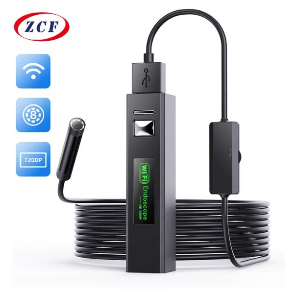 Caméras Industrial WiFi Endoscope Camera 8 mm Mini Lens 2.0MP USB Inspection Borescope 8leds étanche pour les téléphones Android iPhone PC