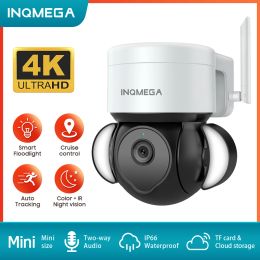 Caméras INQMEGA 8MP CAME DE SURVEILLANCE WIFI 4K Speed Dome IP CCTV avec lumière inondable pour la couleur de la cour / IR Vision nocturne CAM