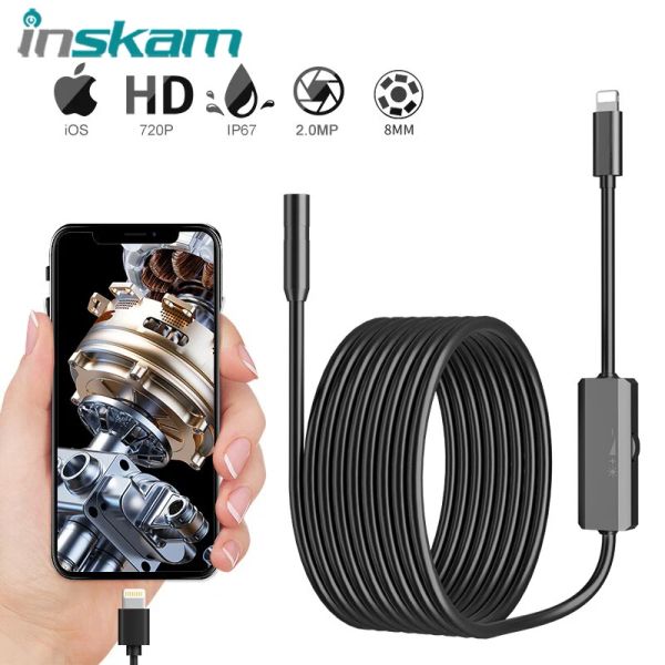 Caméras Inskam 2MP Endoscope Camera IP67 IP67 IPPHERPORS 8 mm de fil de fil dur d'inspection BOSE avec 8 LED réglable pour iPhone iOS