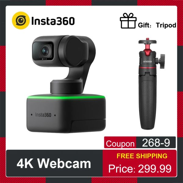 Cameras Insta360 lien webcam Smart 4K web caméra AI Suivi Gesture Contrôle HDR Microphone intégré pour ordinateur portable PC Video Conference Live