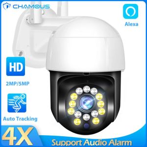 Caméras ip caméra wifi 5MP Mini MINI CCTV CCTV Sécurité CAM PTZ 360 VIDEO SUPPORTÉE CAM CAM AI Suivi Alexa 1080p 4x Zoom App