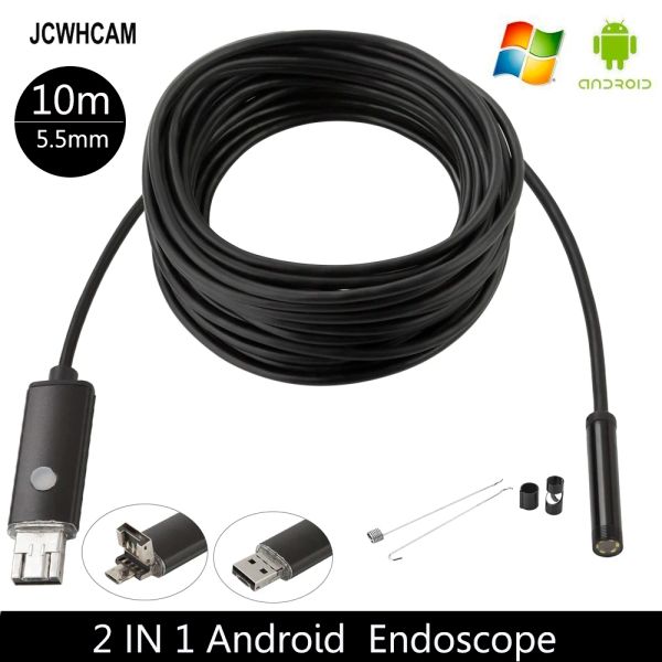 Cámaras JCWHCAM 6led 5.5 mm USB USB Endoscopio Borescope Inspección de la serpiente Tubo Tubo Cámara de video IP67 impermeable con cable flexible de 10 m