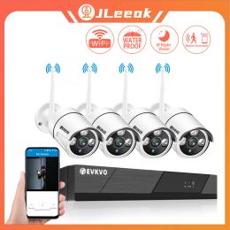 Camera's Jleeok 1080p 4CH Draadloos CCTV -systeem 2MP Outdoor Waterdichte WiFi IP Beveiligingscamera Audio Record P2P Video Surveillance Kit