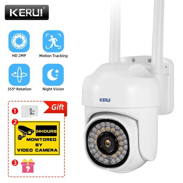 Caméras Kerui 2MP Caméra IP WiFi PTZ Detection de détection de mouvement extérieur application de suivi automatique Push 21 Caméra de sécurité de vision nocturne Smart Vision Smart Vision Smart