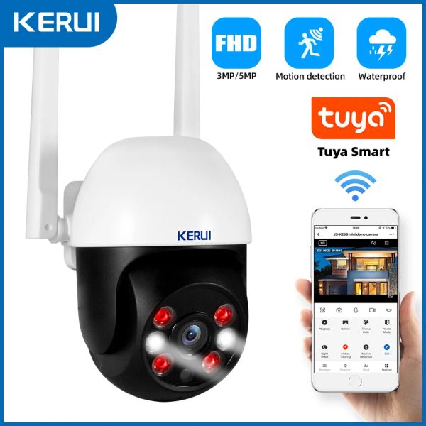 CAMERA KERUI 3MP 5MP PTZ WiFi IP Wireless Camera Tuya Smart Outdoor Home Security 4x Digital Zoom Dome Camera CCTV Vidéo