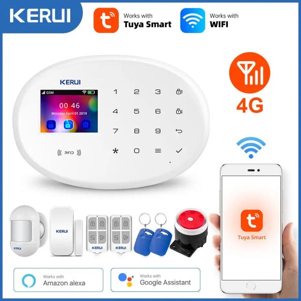 Caméras Kerui Tuya Wifi GSM 4G Système d'alarme de sécurité à domicile intelligent Rfid App Capteur de sirène sans fil Détecteur Caméra IP Sistema de Alarmas