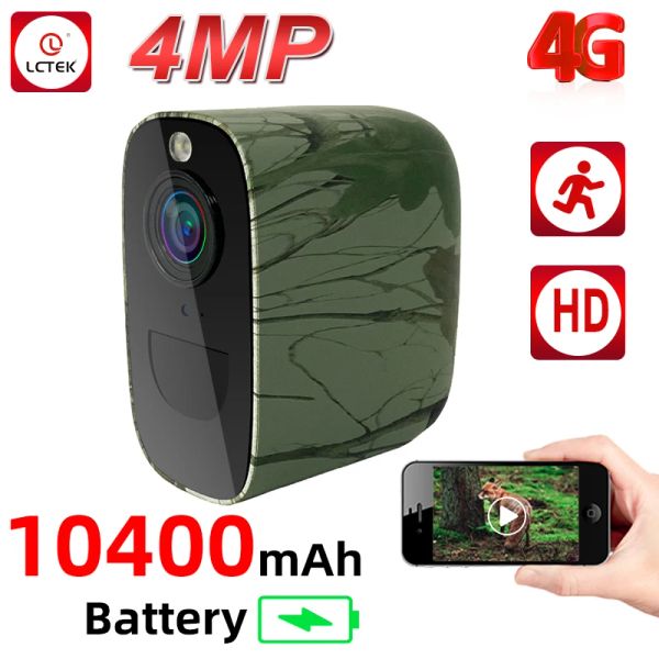 Caméras LCLCTEK 4G SIM Carte Batterie Caméra de sécurité alimentée Couleur complète 4MP PIR DÉTECTION IP66 CAM DE SURVEILLANCE DE CCTV sans fil extérieur