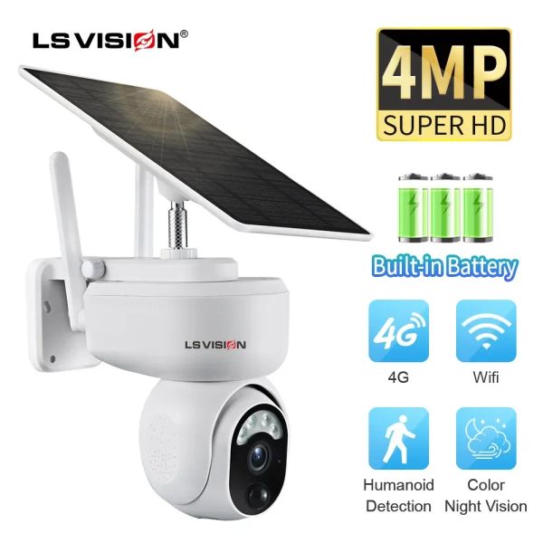 Cameras LS Vision 4MP 2K MULTIPURPOSE MULTIPLOOOR 4G SOLAR CAME SOLAR WIFI WIRESS DE MOTION PTZ DÉTECTION DU MOTION DIO VOIE APPARE